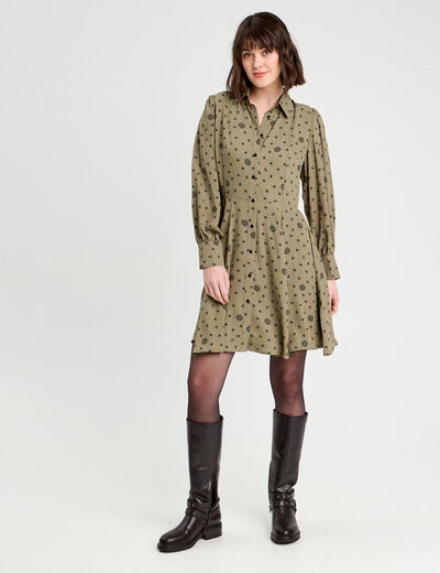 Robe chemise évasée fluide vert femme