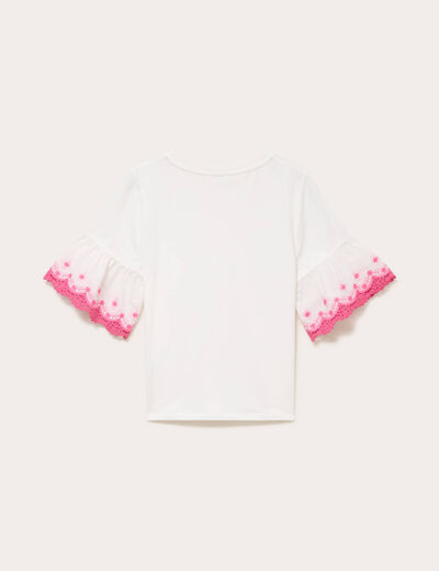 T-shirt brod&eacute; manches courtes ecru femme