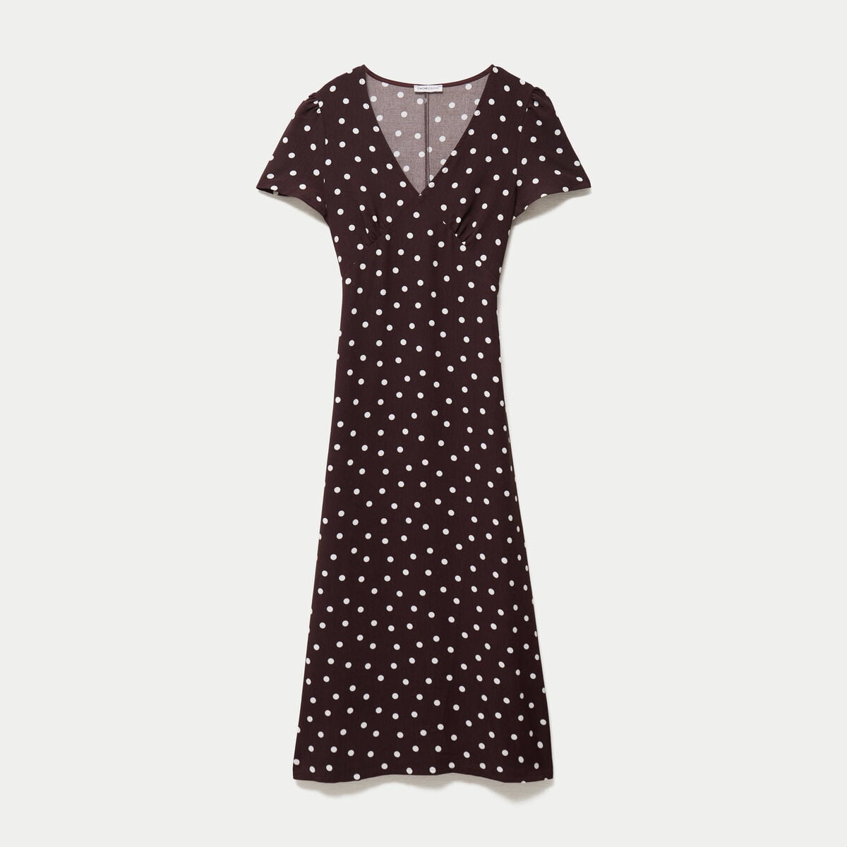 Robe longue &eacute;vas&eacute;e col v manches courtes marron femme