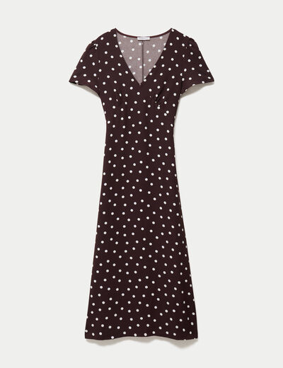 Robe longue &eacute;vas&eacute;e col v manches courtes marron femme