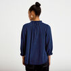 Blouse ample broderie manches 3/4 bleu femme