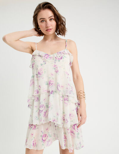 Robe évasée volants blanc femme