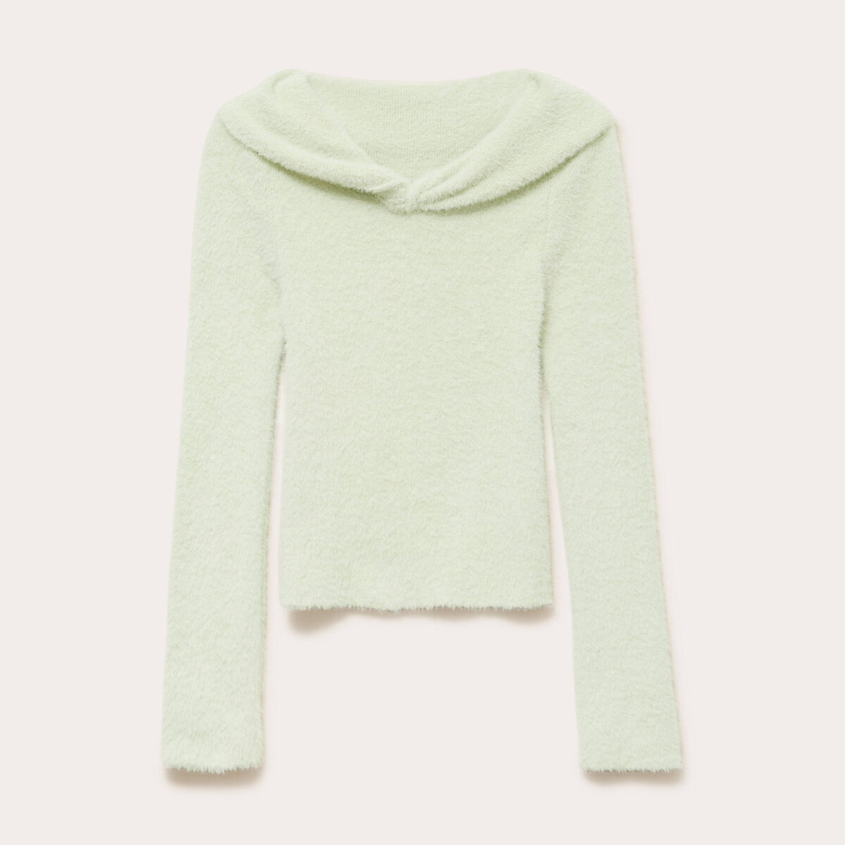 Pull ajust&eacute; col bardot manches longues vert pastel femme
