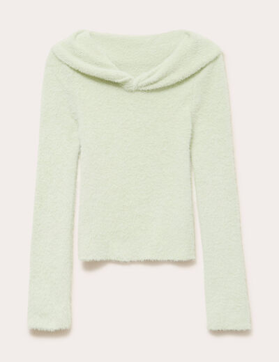 Pull ajust&eacute; col bardot manches longues vert pastel femme