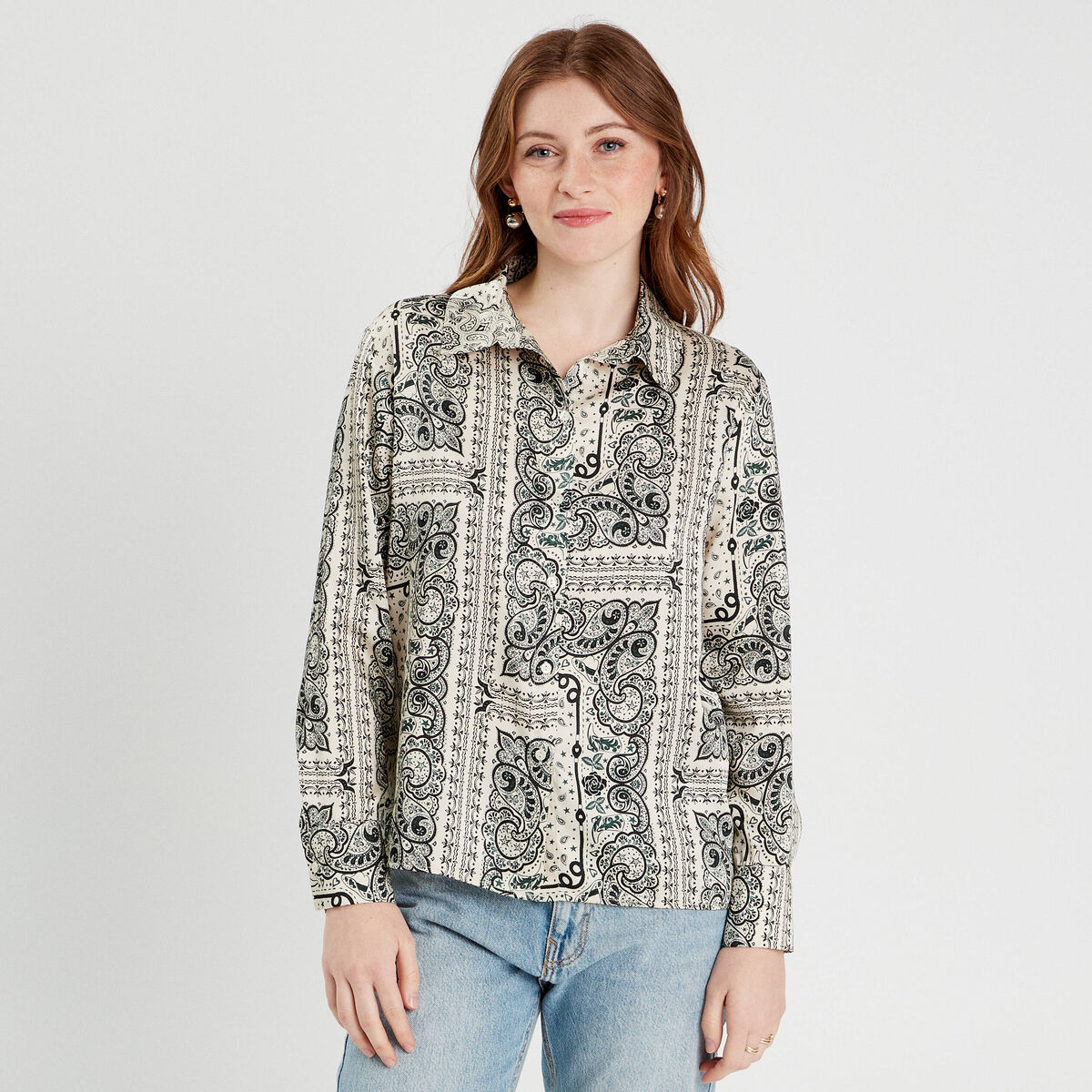 Chemise manches longues satin blanc femme