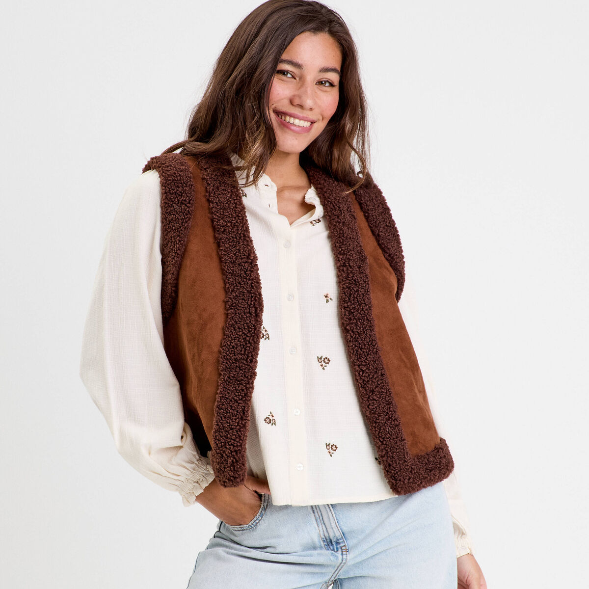 Veste sans manches marron fonc&eacute; femme