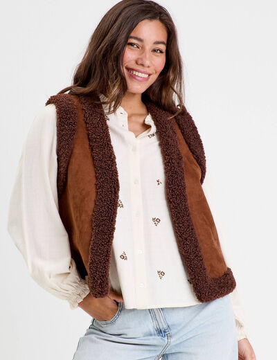 Veste sans manches marron fonc&eacute; femme