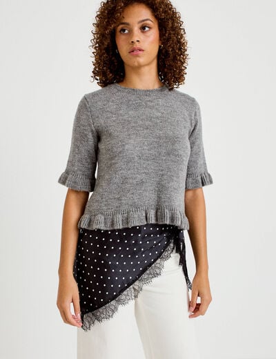 Foulard satin&eacute; avec dentelle noir femme
