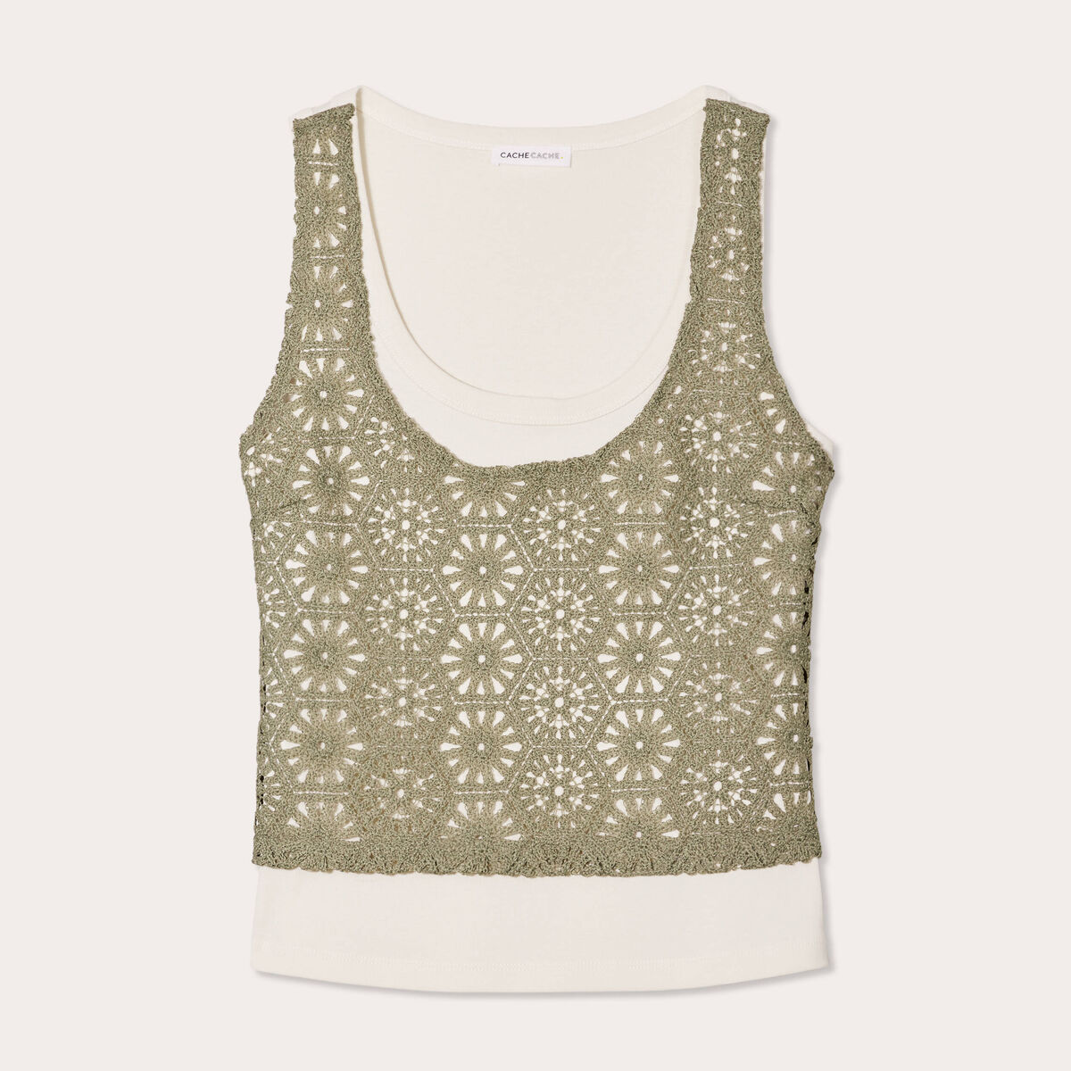 Débardeur 2-en-1 crochet vert kaki femme
