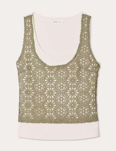 Débardeur 2-en-1 crochet vert kaki femme