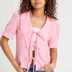 Blouse nouée brodée rose poudrée femme