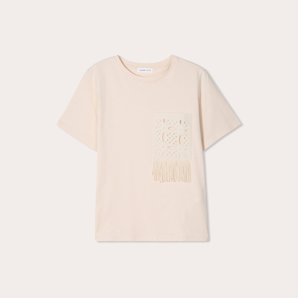 T-shirt poche effet crochet beige femme