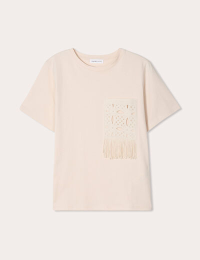 T-shirt poche effet crochet beige femme