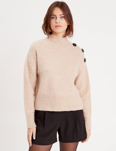 Pull col montant ecru femme