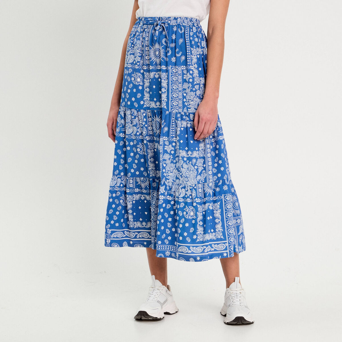 Jupe longue fluide bleu femme