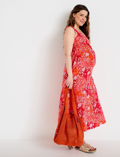 Robe longue &eacute;vas&eacute;e effet satin&eacute;e rouge femme