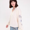 Blouse oversize col v manches longues ecru femme