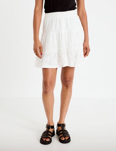 Jupe-short courte &eacute;vas&eacute;e en maille ecru femme