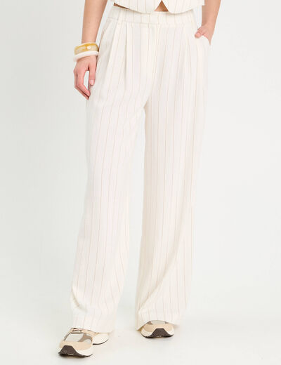 Pantalon large avec plis blanc femme