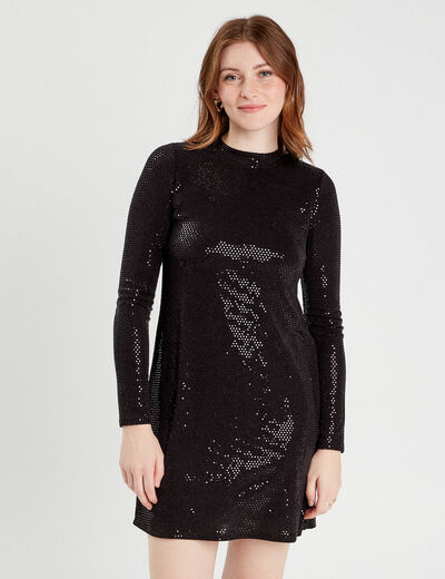 Robe évasée avec sequins noir femme