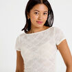 T-shirt ajust&eacute; dentelle col bateau ecru femme