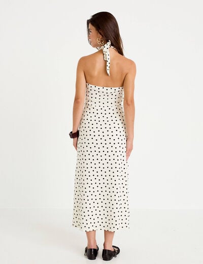 Robe &eacute;vas&eacute;e 3/4 sans manches col v beige clair femme