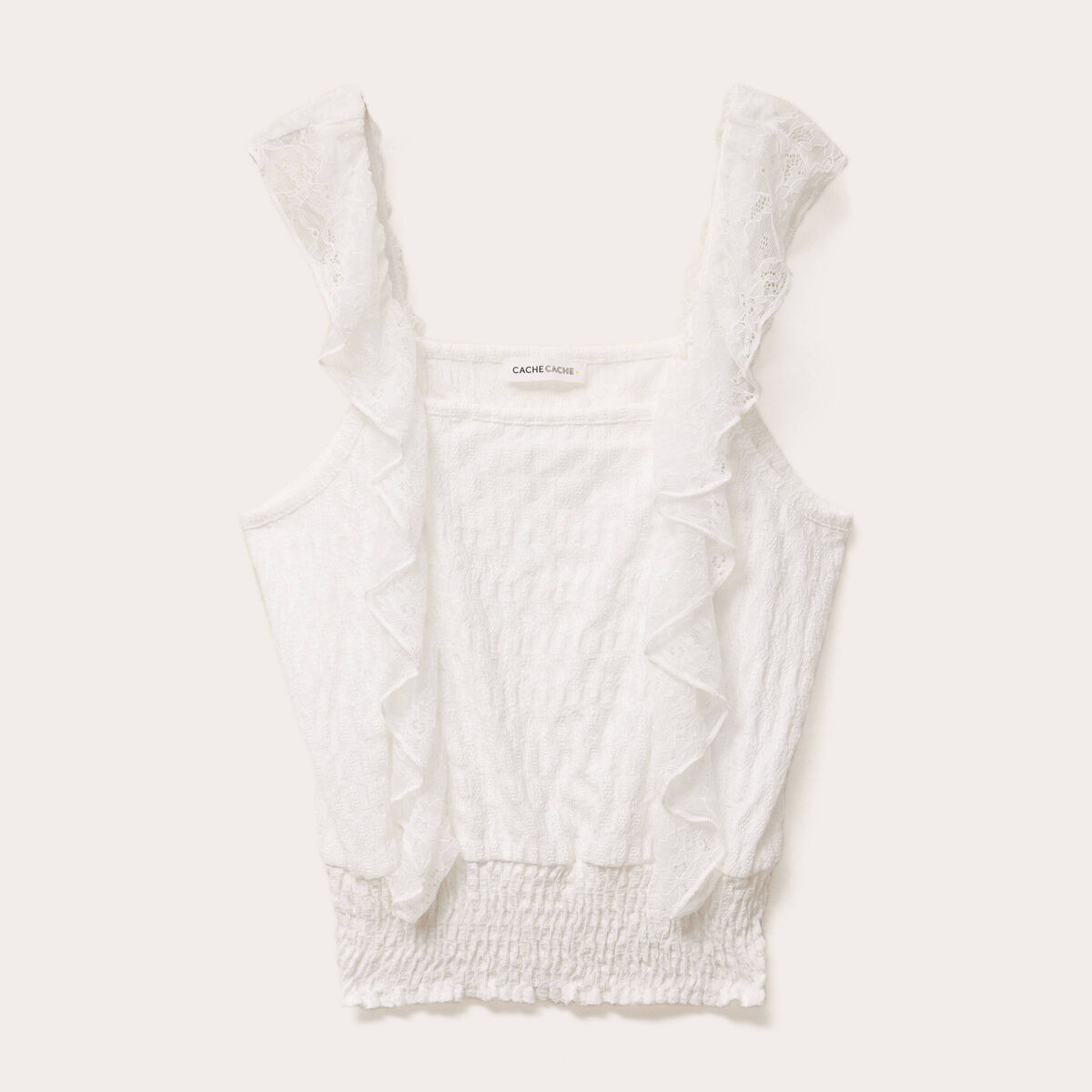 Top sans manches dentelle bas resserré ecru femme