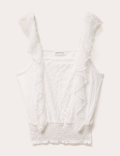Top sans manches dentelle bas resserré ecru femme
