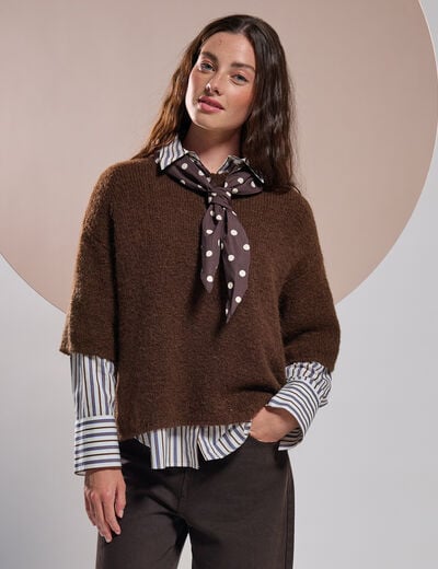 Pull manches courtes marron fonc&eacute; femme