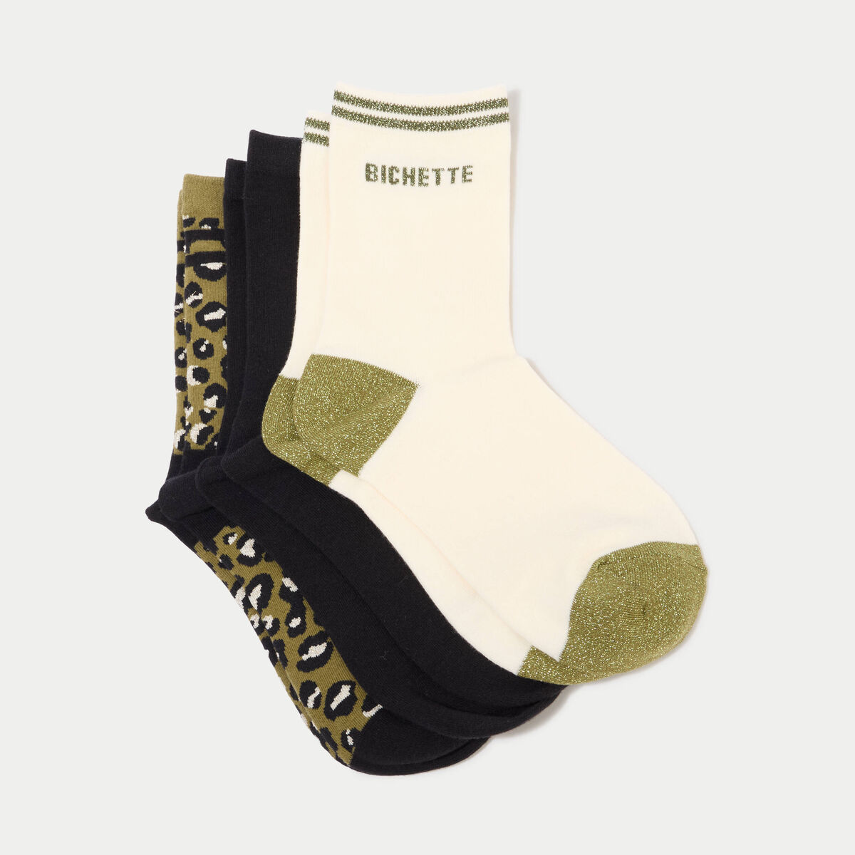 Lot de 3 paires de chaussettes vert kaki femme