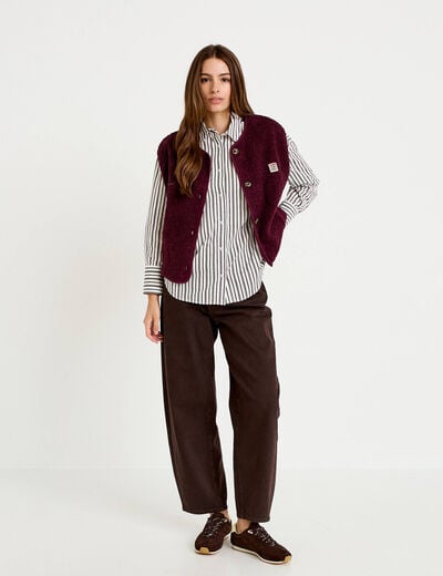 Gilet sans manches fausse fourrure prune femme