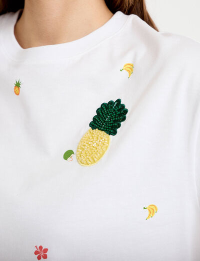 T-shirt droit cropped manches courtes blanc femme