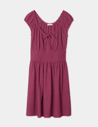 Robe évasée taille smockée prune femme