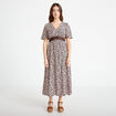 Robe longue &eacute;vas&eacute;e col v manches courtes marron femme