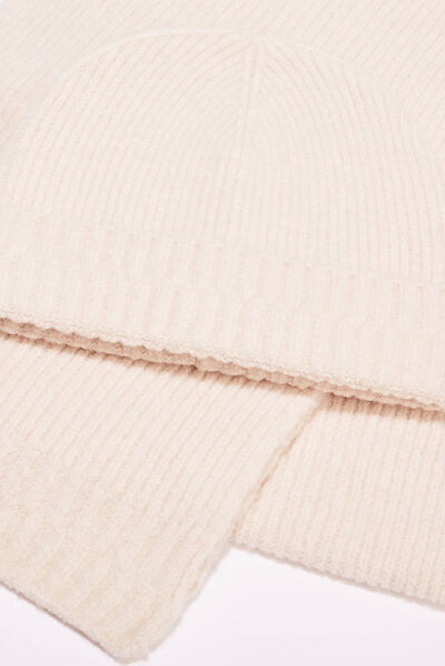 Ensemble écharpe et bonnet beige femme