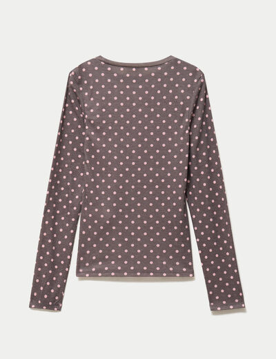 T-shirt ajust&eacute; col rond manches longues marron fonc&eacute; femme