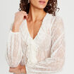 Blouse dentelle paillettes ecru femme