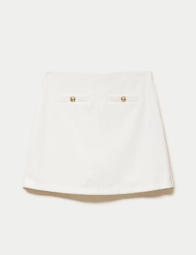 Jupe-short trap&egrave;ze courte en tweed ecru femme