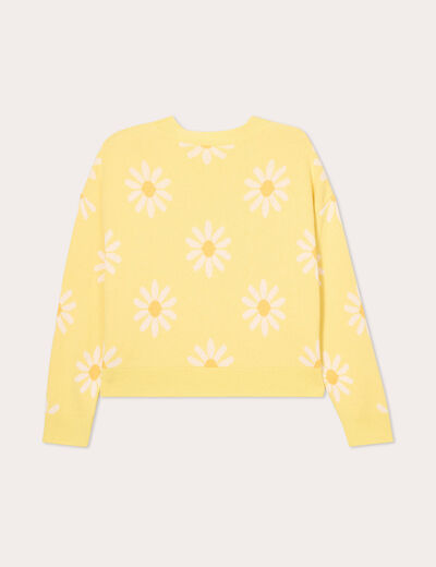 Gilet col v motif fleur jaune clair femme