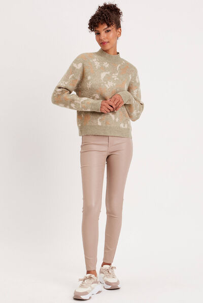 Pull avec col montant vert kaki femme