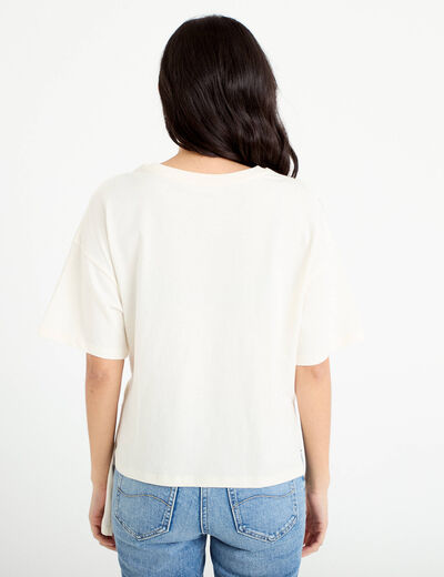 T-shirt &agrave; fronces avec bijou ecru femme