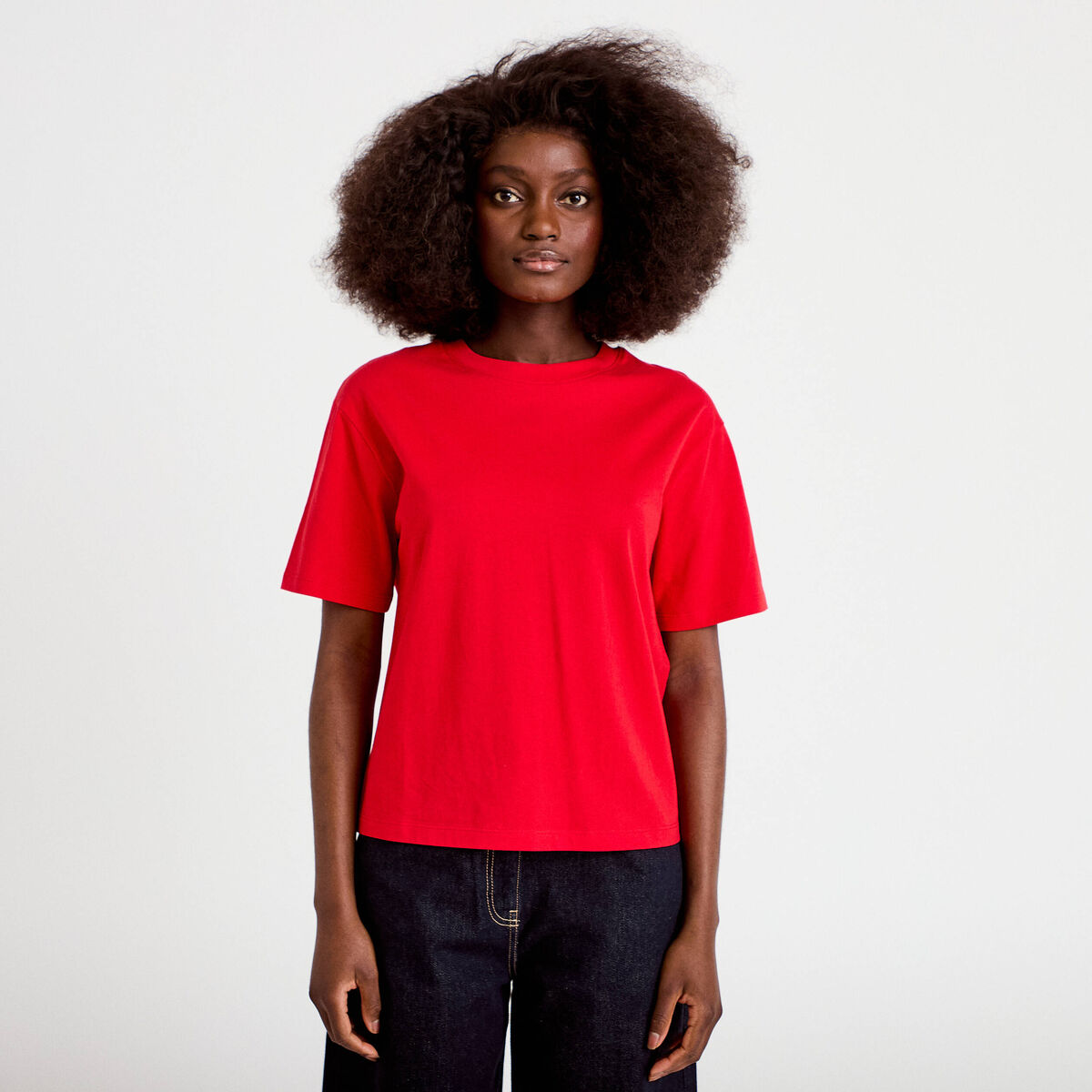 T-shirt col rond manches courtes rouge femme