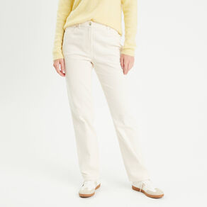 Pantalon straight velours ecru femme