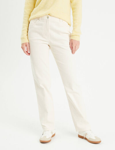Pantalon straight velours ecru femme