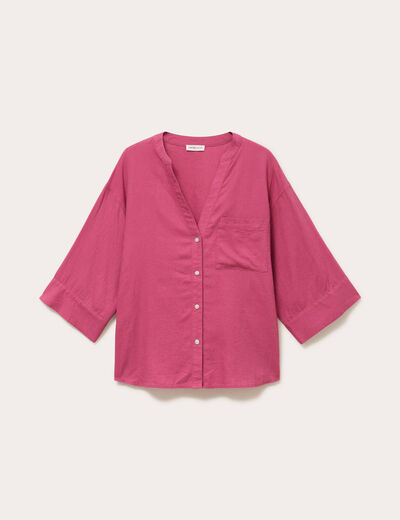 Blouse col V manches 3/4 vieux rose femme