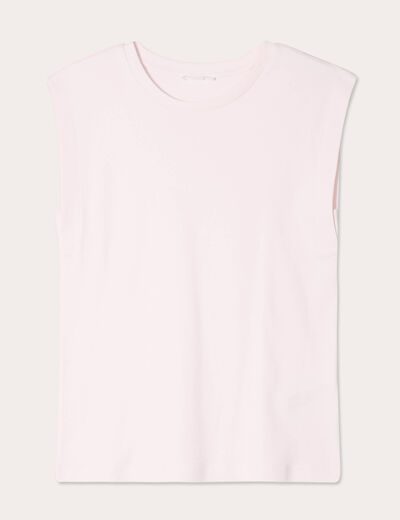 T-shirt col rond sans manches rose clair femme