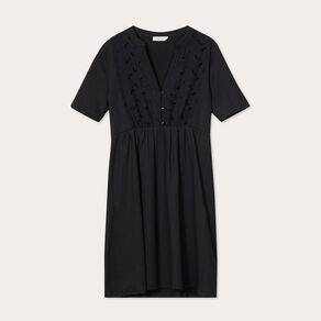 Robe droite broderie noir femme