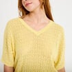Pull ajour&eacute; col v manches courtes jaune pastel femme