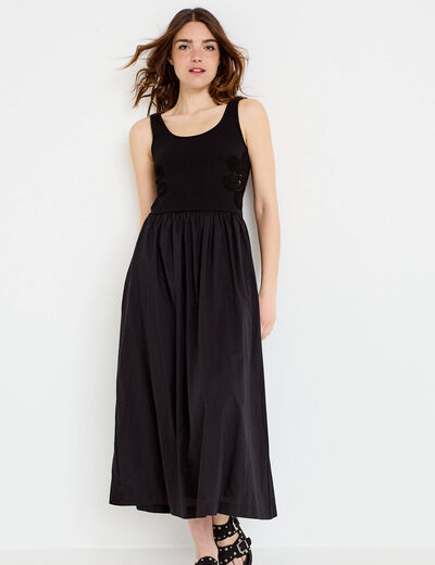 Robe longue &eacute;vas&eacute;e bi-mati&egrave;re noir femme