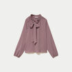 Blouse col montant manches longues rose femme